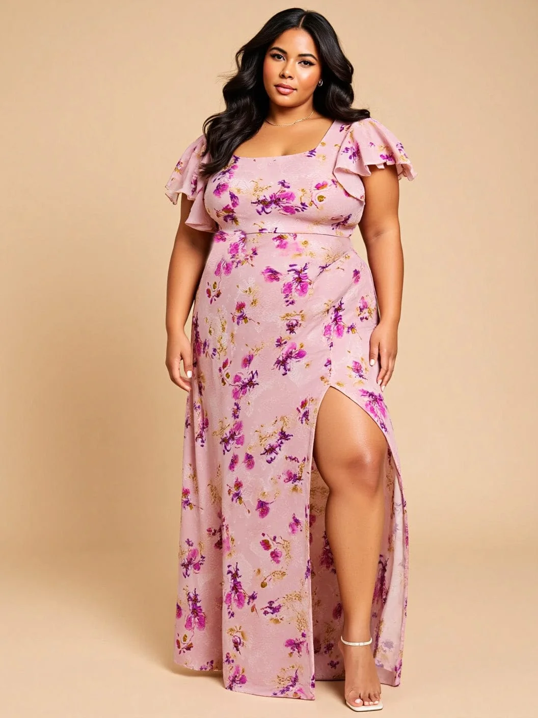 ever WISTERIA|Floral Tie Back Ruffle Sleeves Square Neck Maxi Evening Dress - Image 6