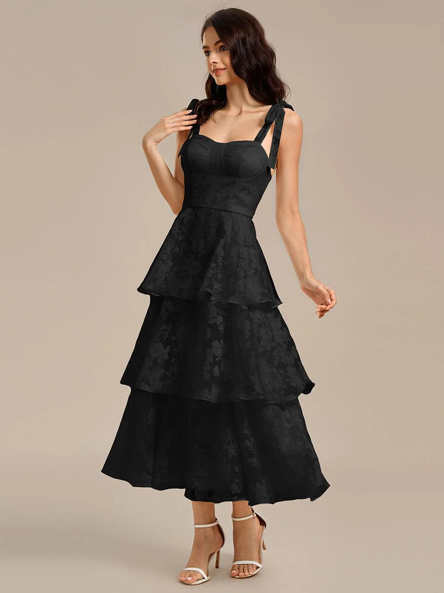 ever CODI|Floral Tie-Strap Bustier Tiered Midi Wedding Dress - Image 10