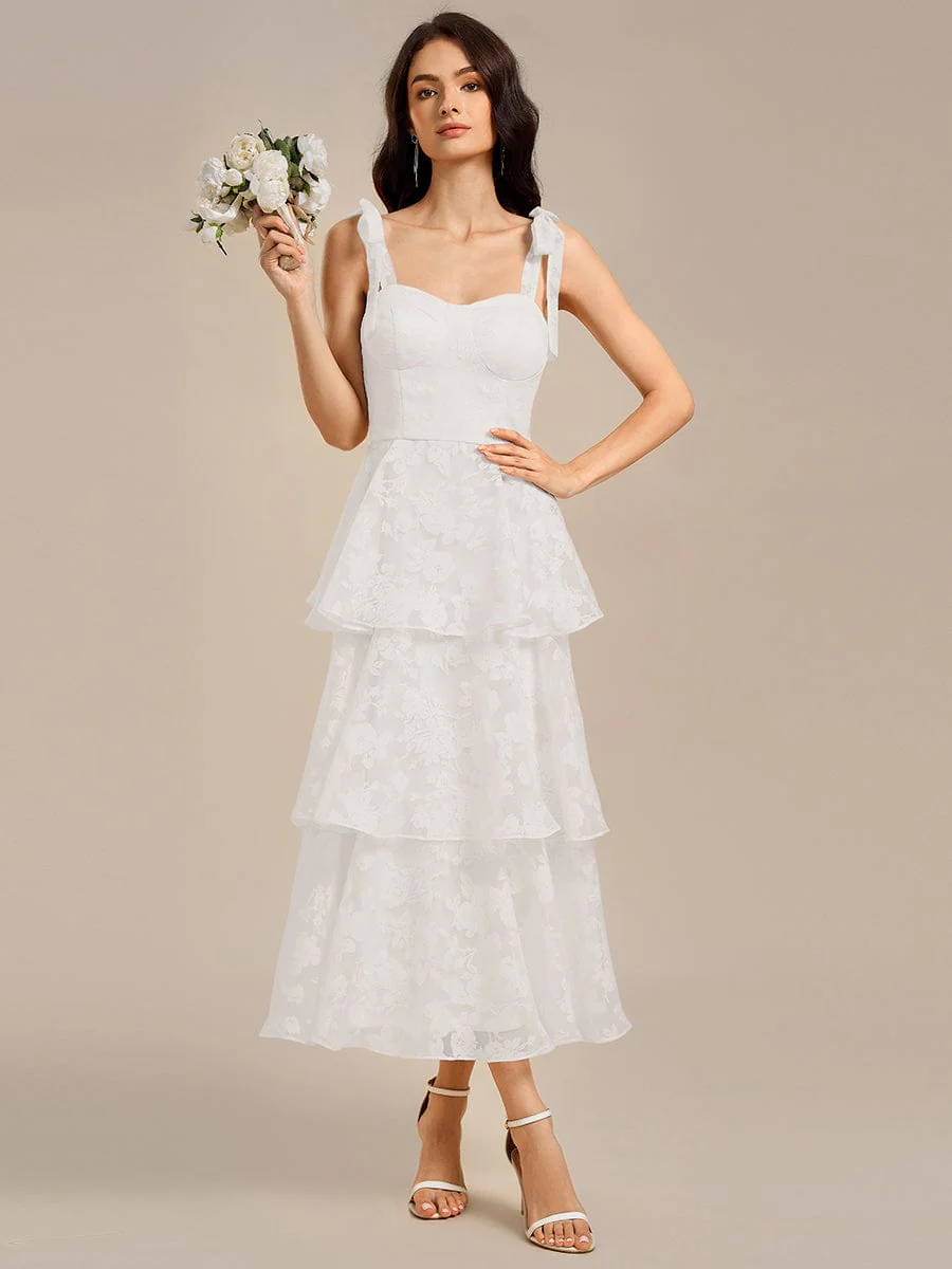 ever CODI|Floral Tie-Strap Bustier Tiered Midi Wedding Dress - Image 5
