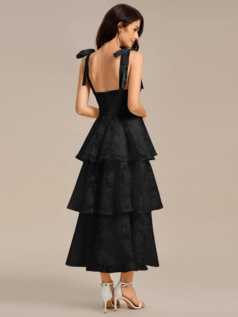 ever CODI|Floral Tie-Strap Bustier Tiered Midi Wedding Dress - Image 7