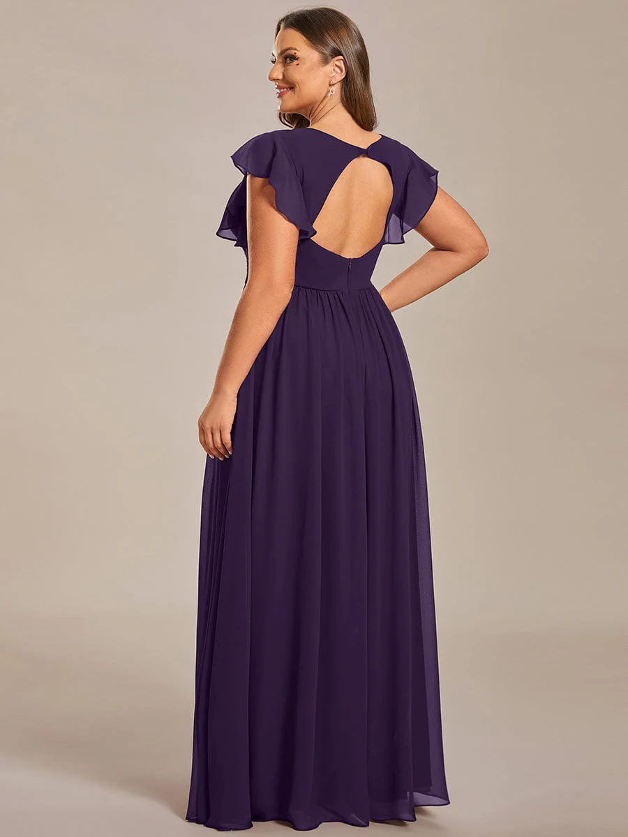 ever LILYANA|Floral V-Neck Open Back Ruffled Sleeves Chiffon Bridesmaid Dress - Image 11