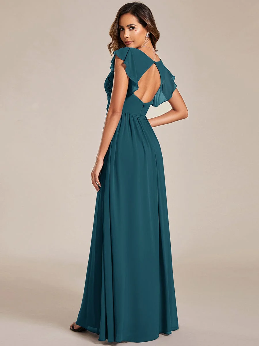 ever LILYANA|Floral V-Neck Open Back Ruffled Sleeves Chiffon Bridesmaid Dress - Image 13