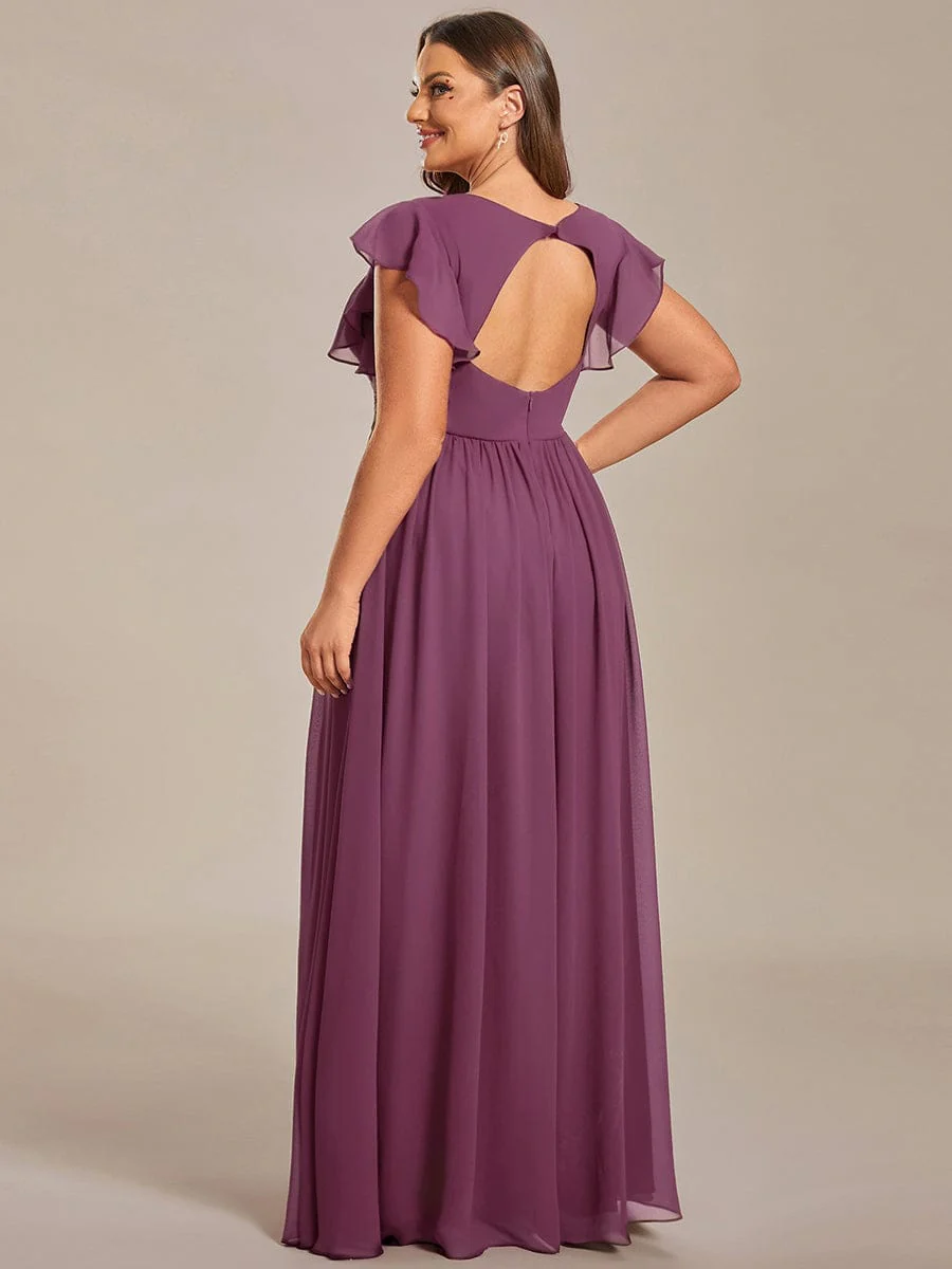ever LILYANA|Floral V-Neck Open Back Ruffled Sleeves Chiffon Bridesmaid Dress - Image 23