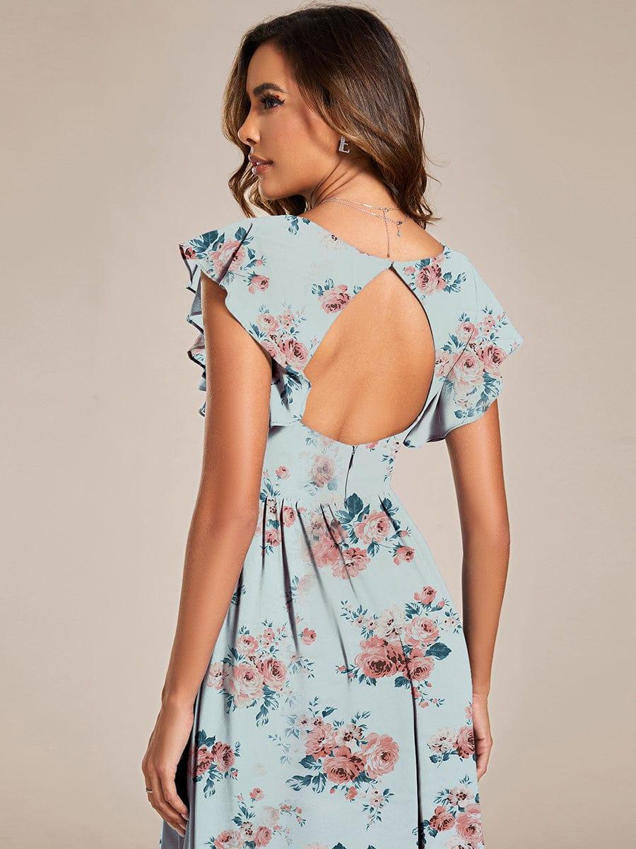 ever LILYANA|Floral V-Neck Open Back Ruffled Sleeves Chiffon Bridesmaid Dress - Image 3
