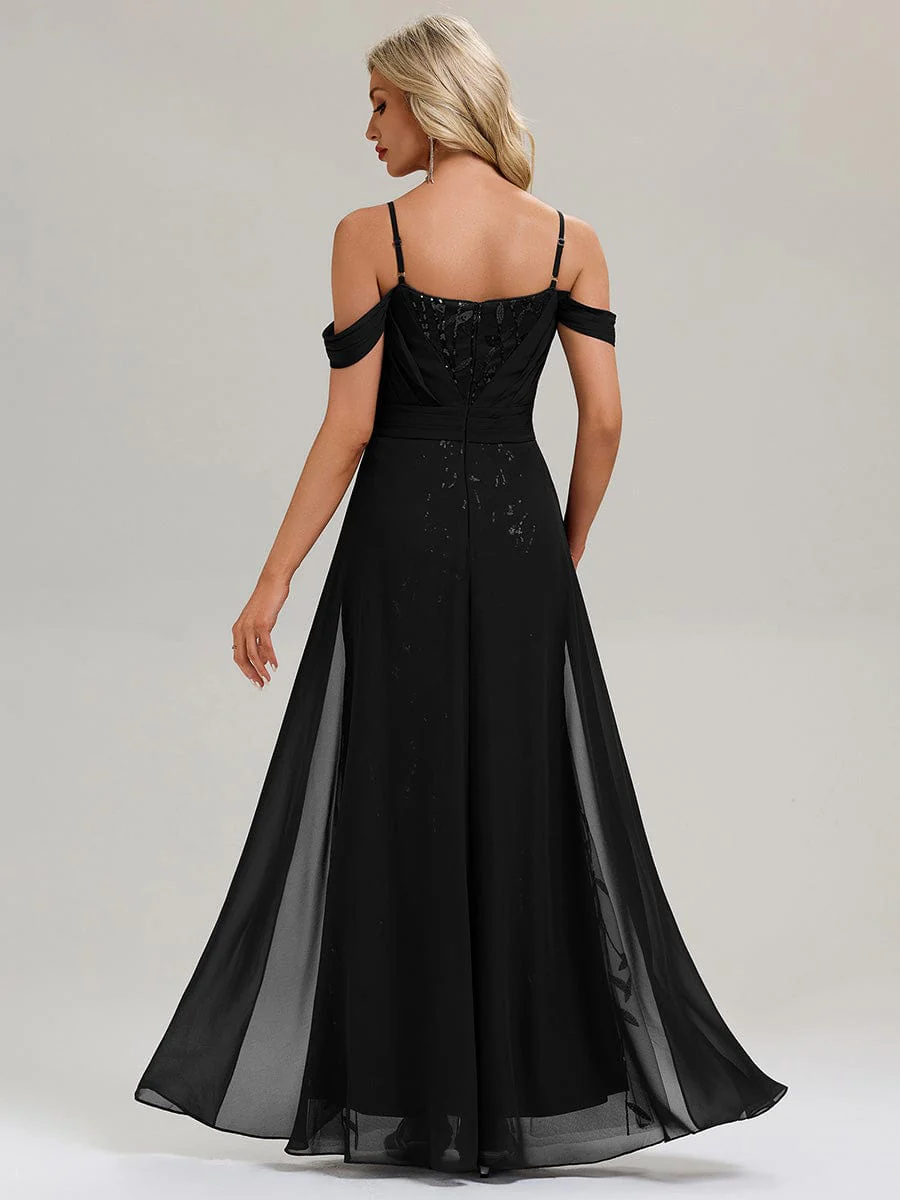 ever MIRA|Designer Chiffon Overskirt Sequin Evening Dress - Image 10