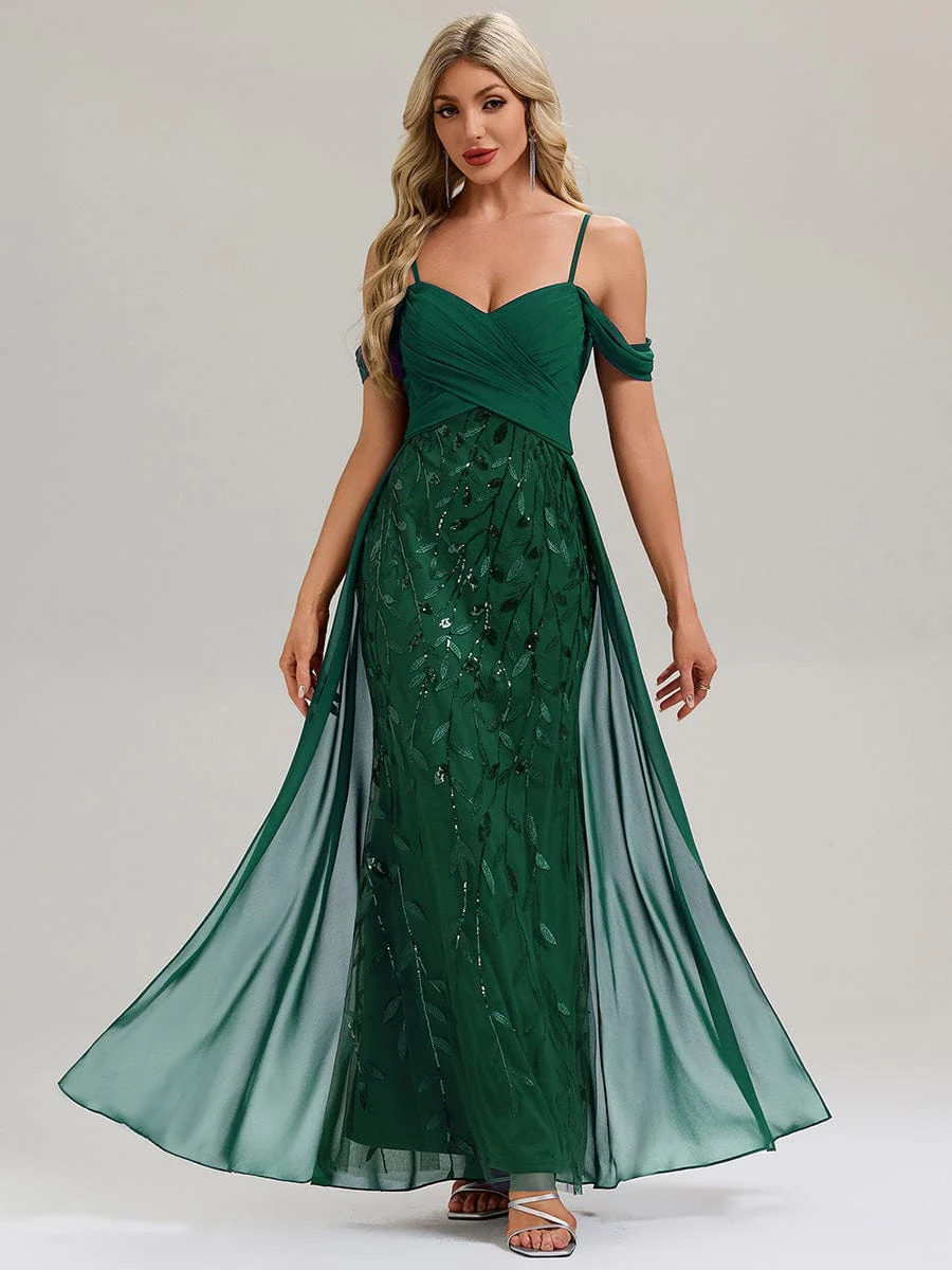 ever MIRA|Designer Chiffon Overskirt Sequin Evening Dress - Image 12