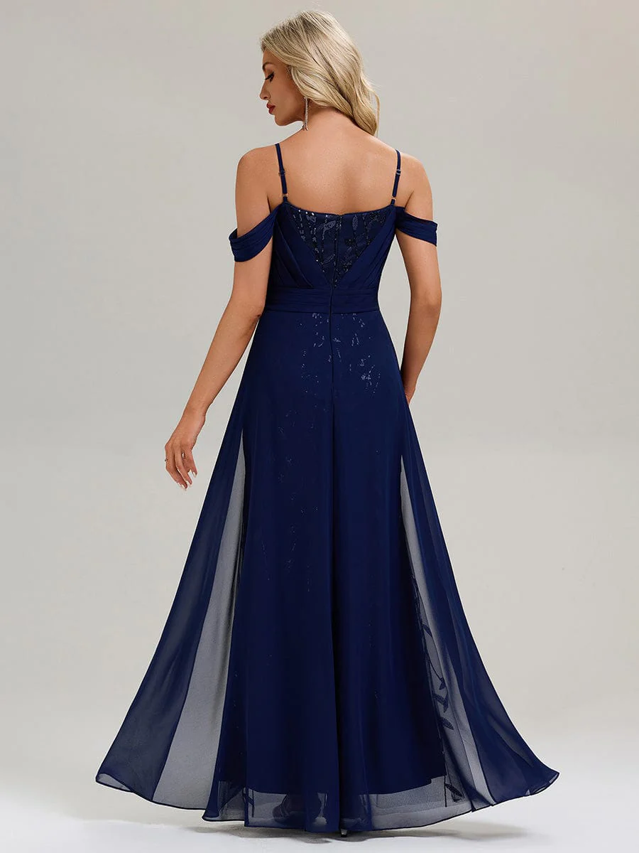 ever MIRA|Designer Chiffon Overskirt Sequin Evening Dress - Image 2