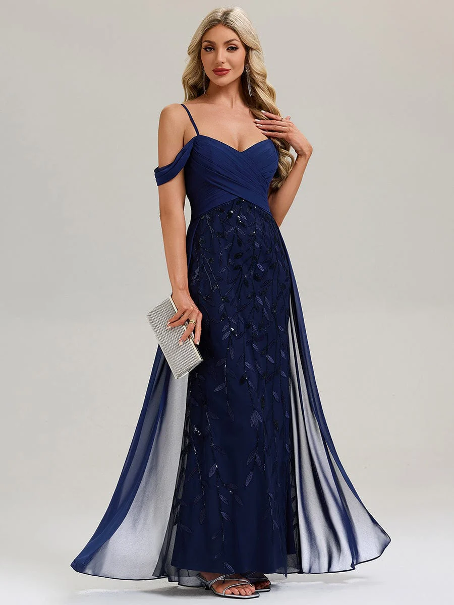 ever MIRA|Designer Chiffon Overskirt Sequin Evening Dress - Image 4