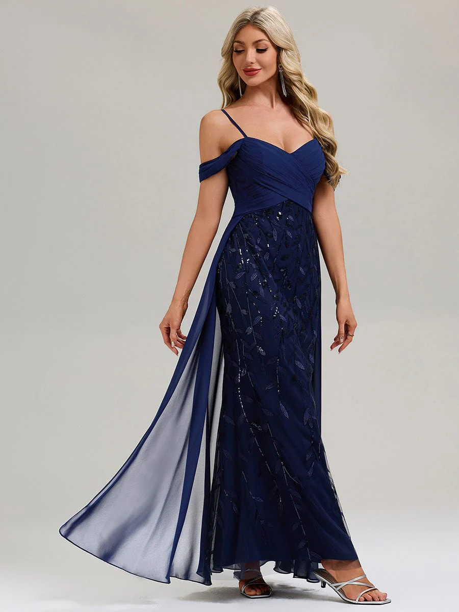 ever MIRA|Designer Chiffon Overskirt Sequin Evening Dress - Image 5