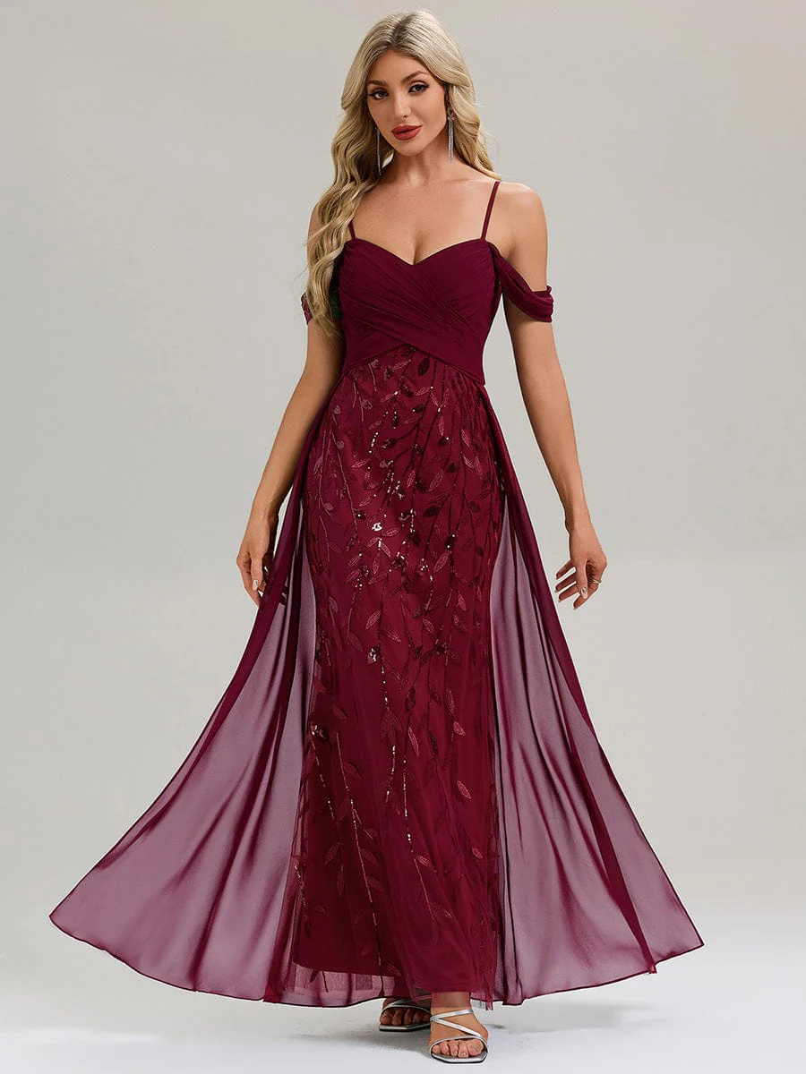 ever MIRA|Designer Chiffon Overskirt Sequin Evening Dress - Image 6