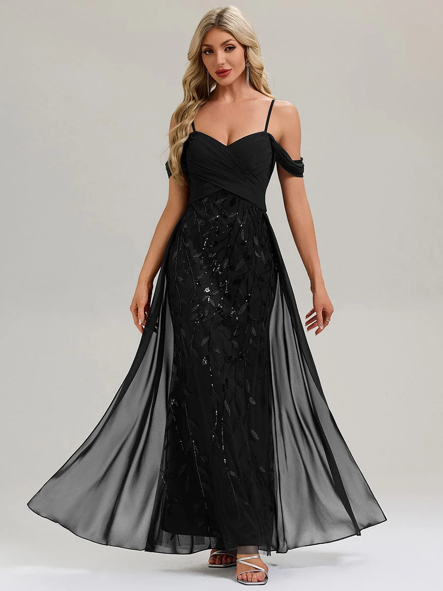 ever MIRA|Designer Chiffon Overskirt Sequin Evening Dress - Image 9