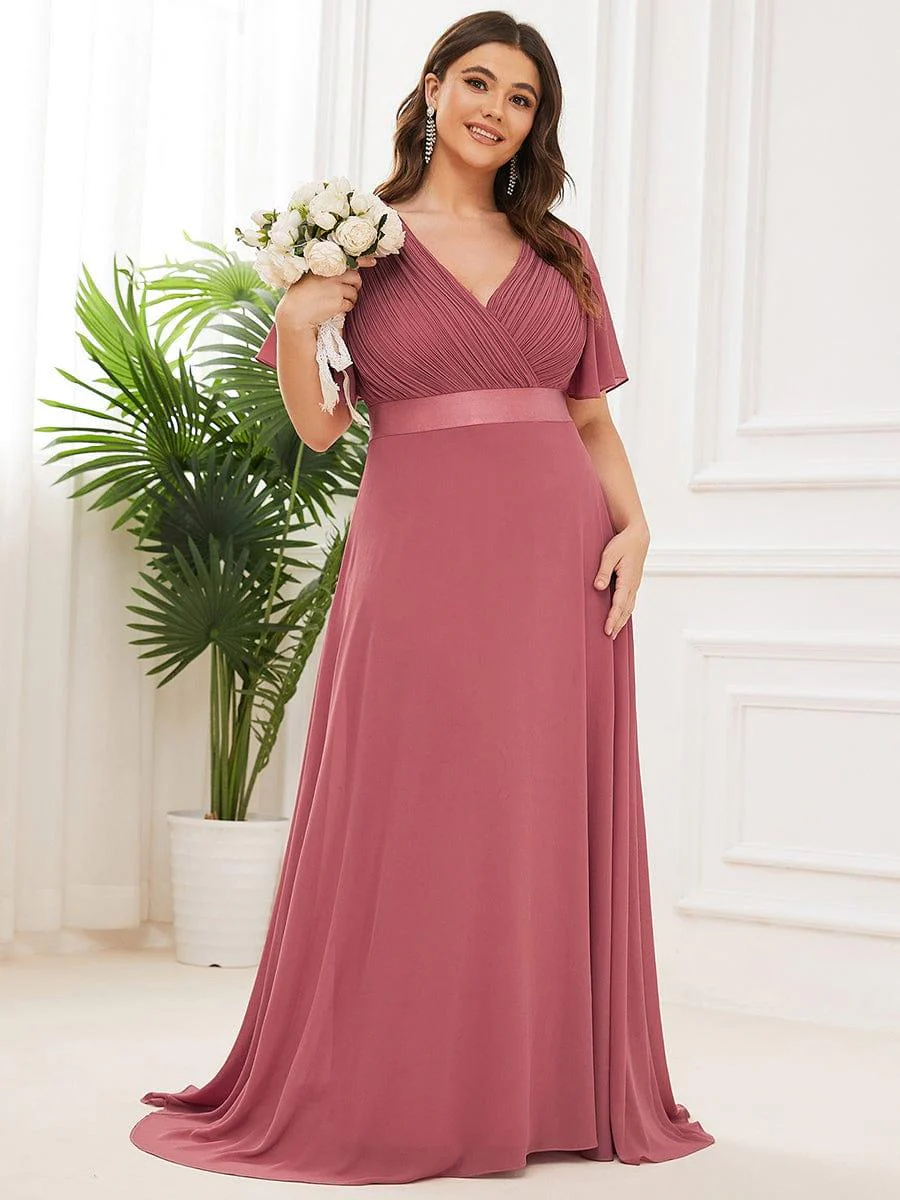 pretty MONICA|Flutter Sleeves Long Plus Size Bridesmaid Dress - Image 21