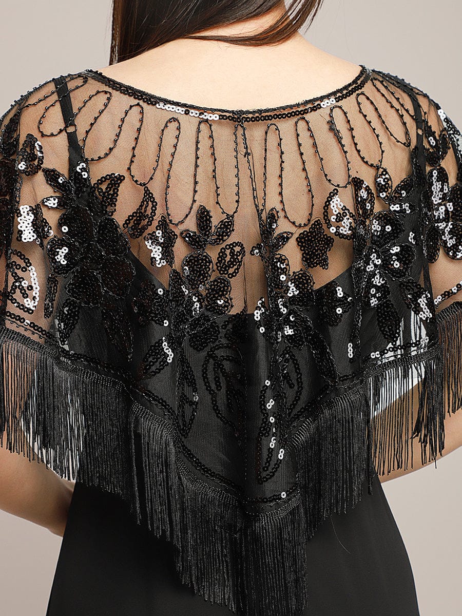 Sequin Decor Fringe Trim Shawl - Image 5