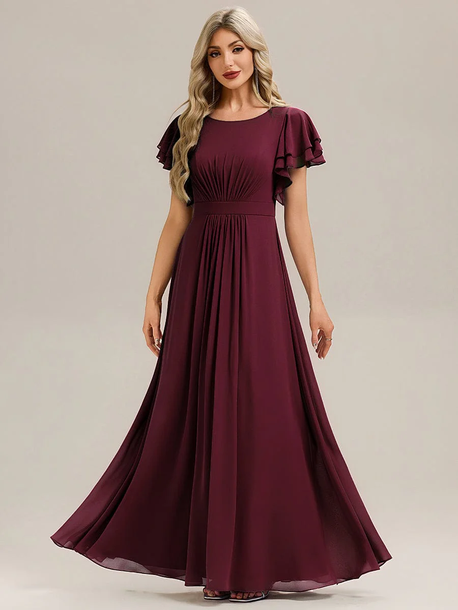 ever ELLIS|Gathered Chiffon Ruffle Sleeve Bridesmaid Dress