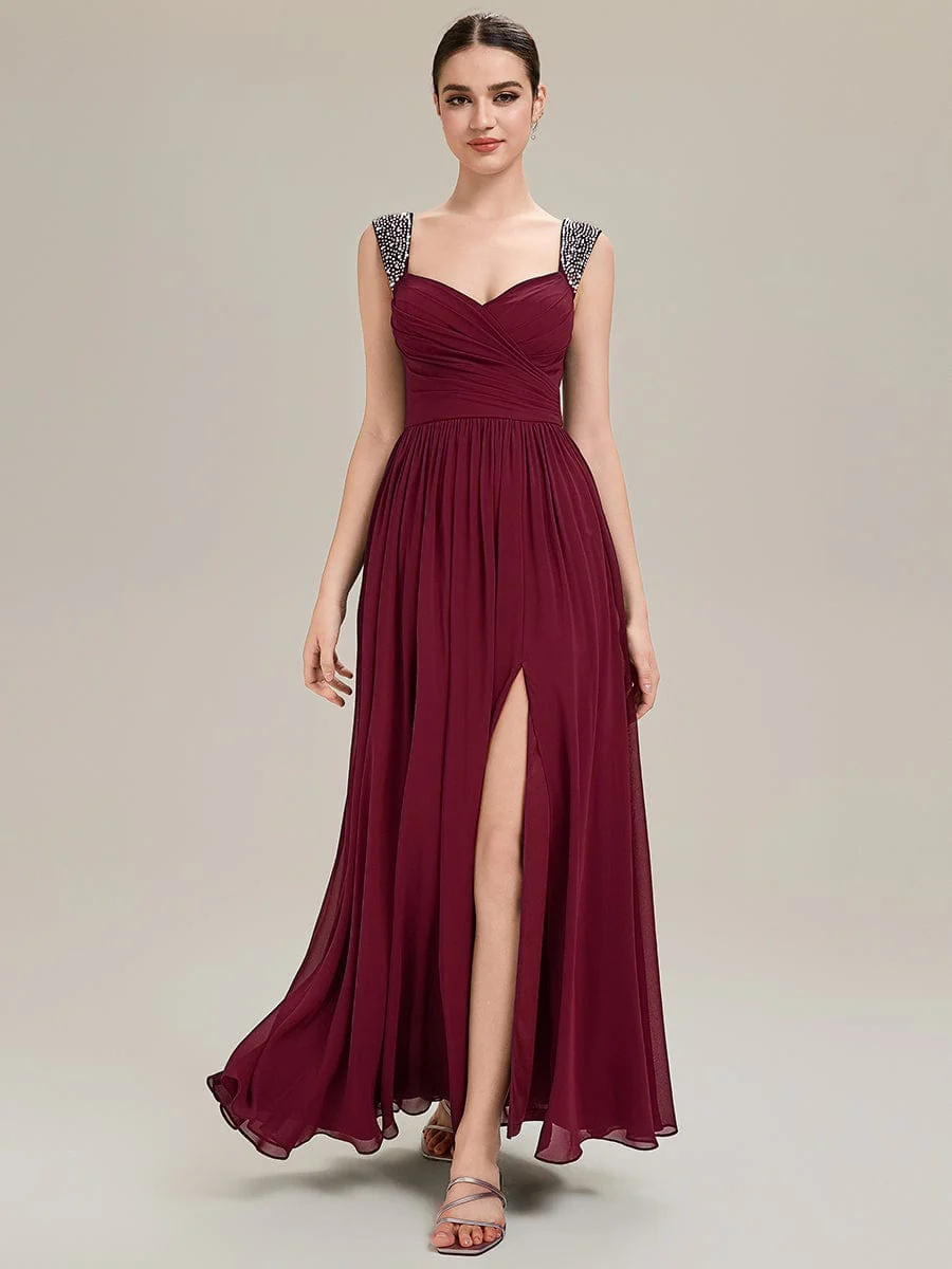 ever LANA|Designer Ruched Chiffon Slit Evening Dress - Image 6
