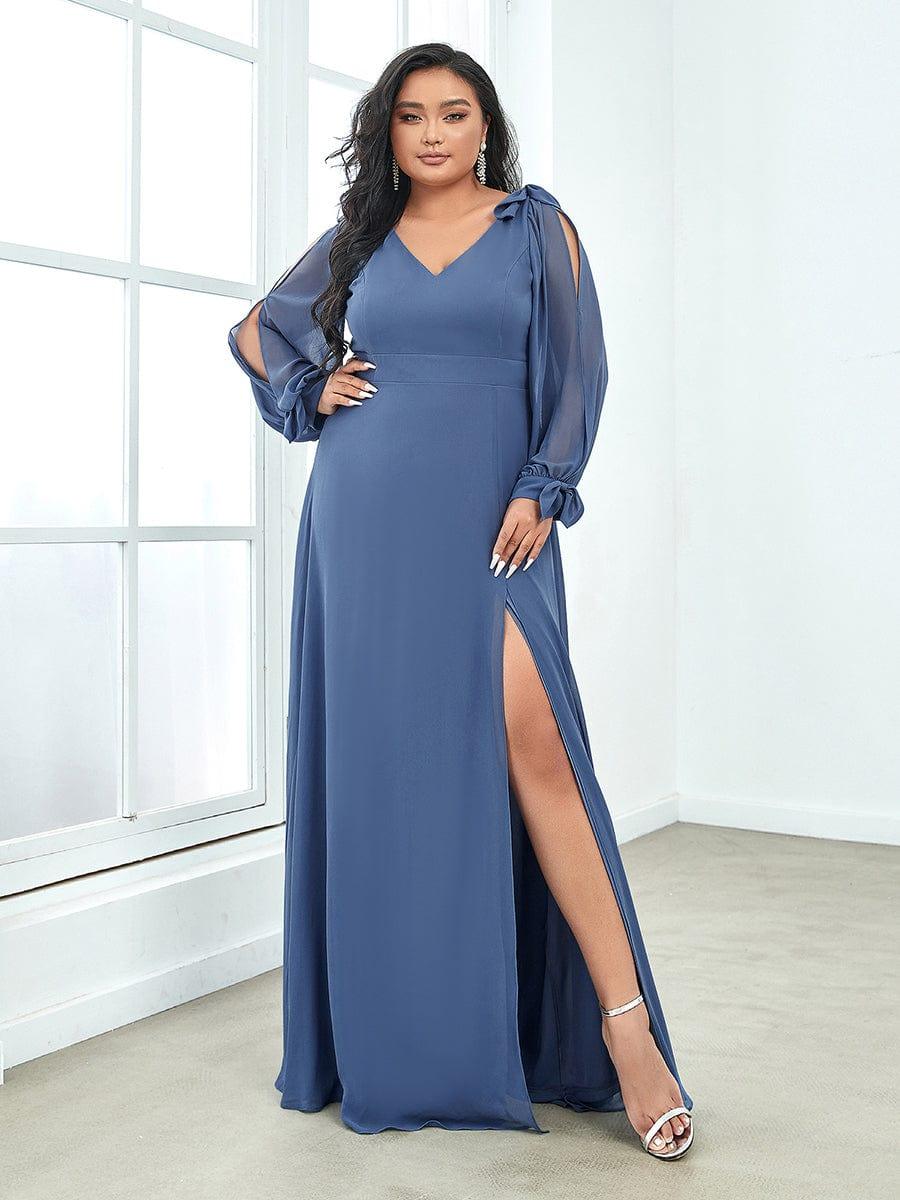 ever IVORY|Gentle Split Low Back Thigh Slit Long Sleeve Wedding Guest Dress - Image 11