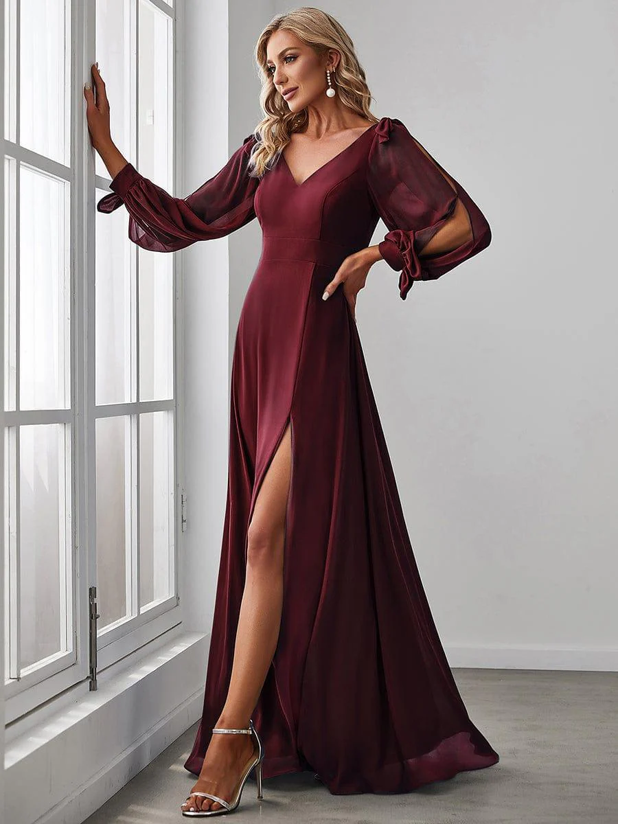 ever IVORY|Gentle Split Low Back Thigh Slit Long Sleeve Wedding Guest Dress - Image 16