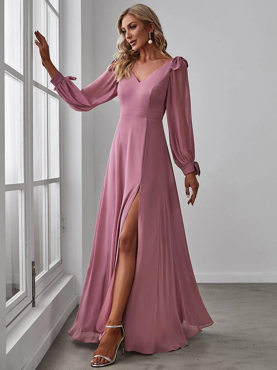 ever IVORY|Gentle Split Low Back Thigh Slit Long Sleeve Wedding Guest Dress - Image 24