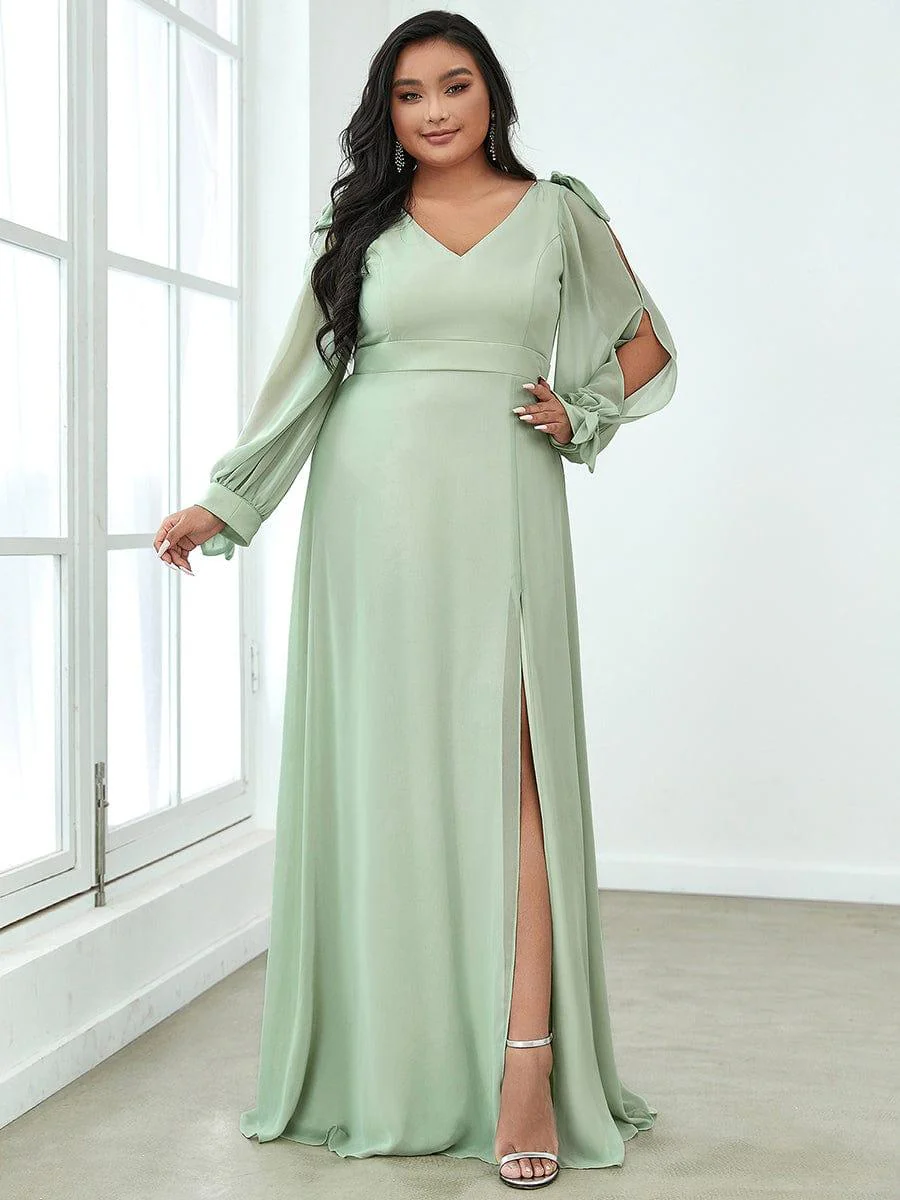 ever IVORY|Gentle Split Low Back Thigh Slit Long Sleeve Wedding Guest Dress - Image 5