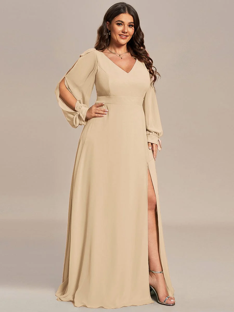 ever IVORY|Gentle Split Sleeve Low Back Thigh Slit Bridesmaid Dress - Image 107