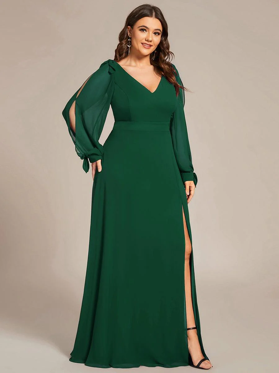 ever IVORY|Gentle Split Sleeve Low Back Thigh Slit Bridesmaid Dress - Image 44