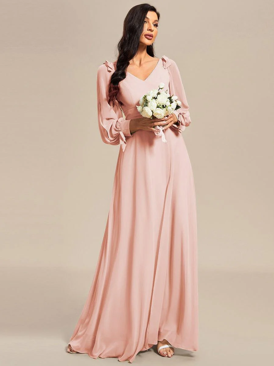 ever IVORY|Gentle Split Sleeve Low Back Thigh Slit Bridesmaid Dress - Image 82