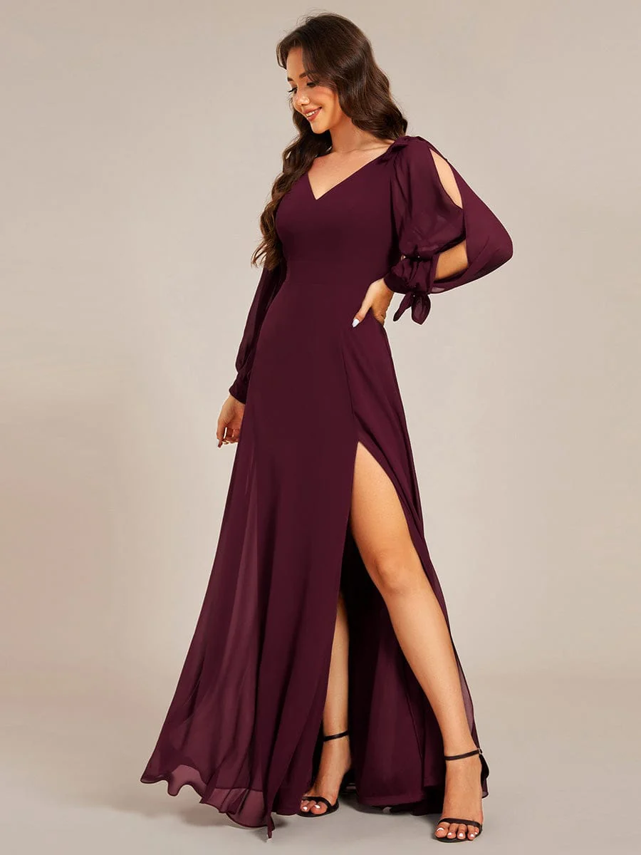 ever IVORY|Gentle Split Sleeve Low Back Thigh Slit Dress in Dusty Blue - Image 13