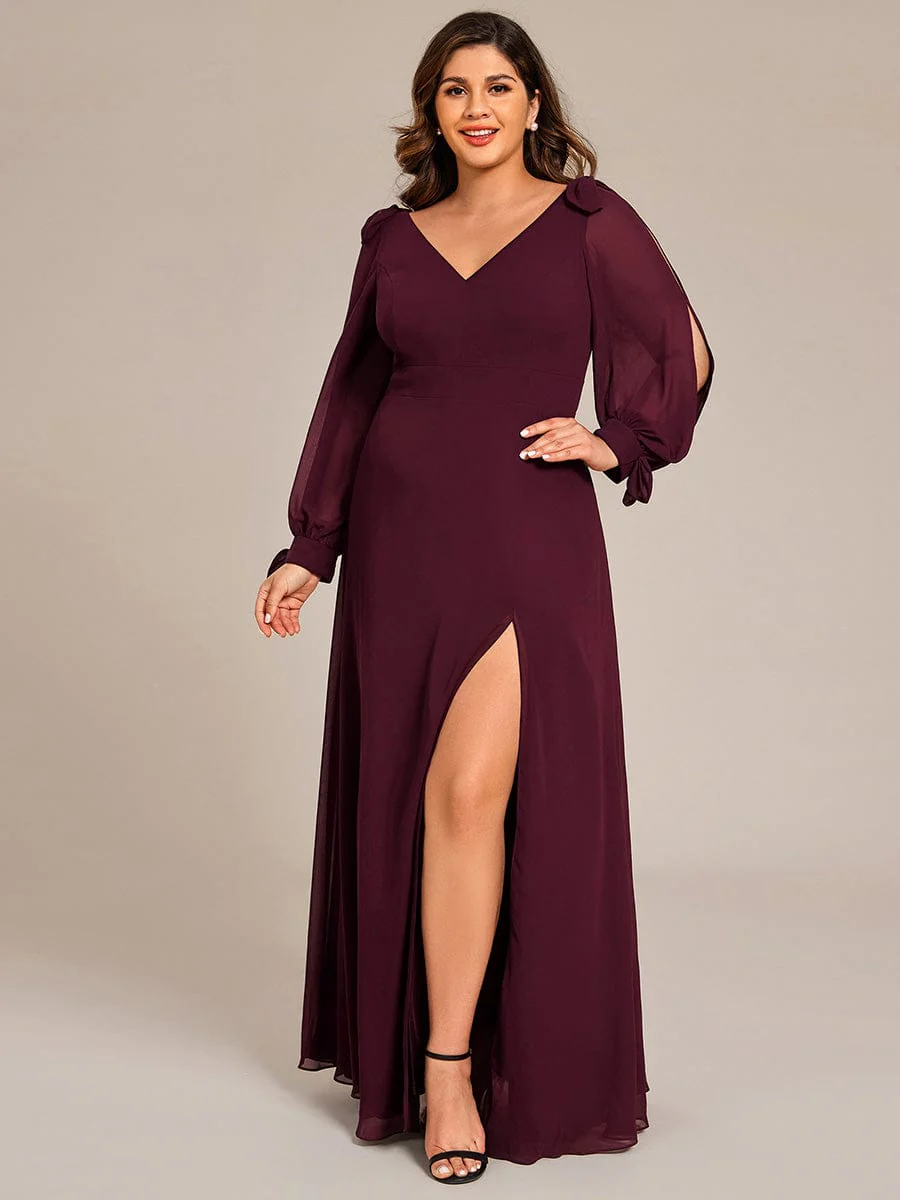 ever IVORY|Gentle Split Sleeve Low Back Thigh Slit Dress in Dusty Blue - Image 16