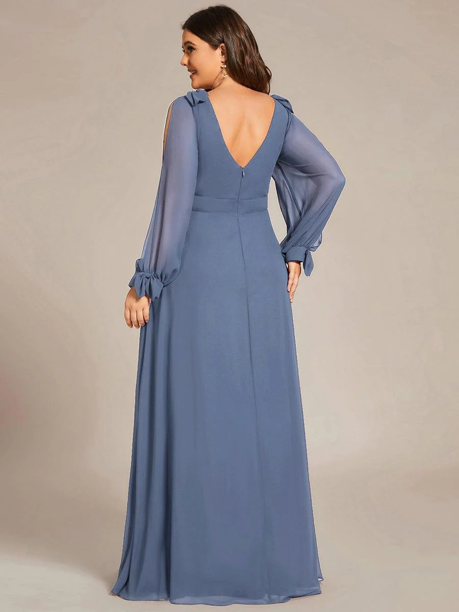 ever IVORY|Gentle Split Sleeve Low Back Thigh Slit Dress in Dusty Blue - Image 7