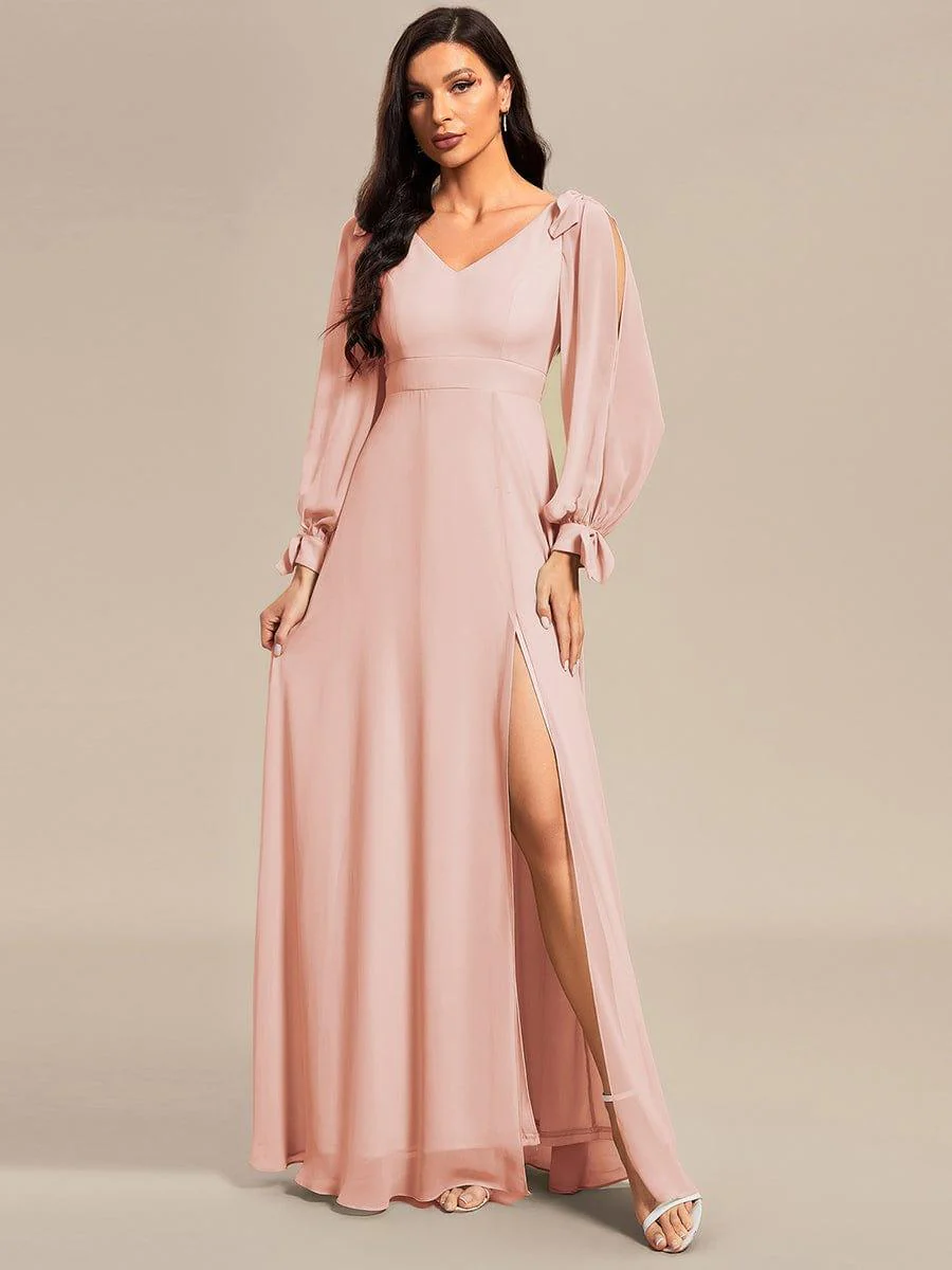 ever IVORY|Gentle Split Sleeve Low Back Thigh Slit Maxi Dress in Pink