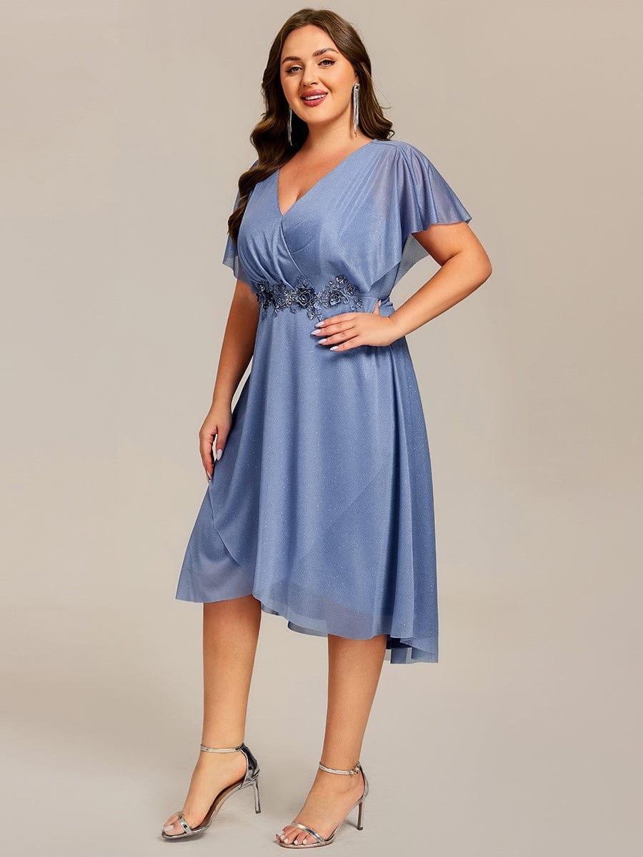 ever DANNA|Glitter Bat-Wing Applique Asymmetrical Hem Midi Weeding Guest Dress - Image 10