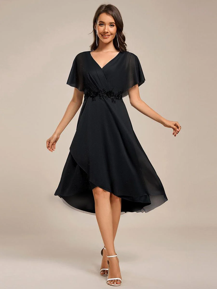 ever DANNA|Glitter Bat-Wing Applique Asymmetrical Hem Midi Weeding Guest Dress - Image 11