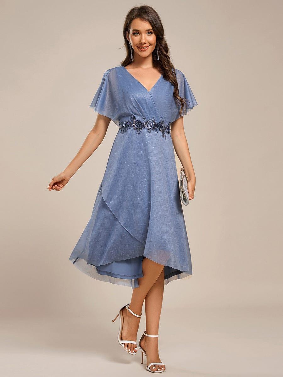 ever DANNA|Glitter Bat-Wing Applique Asymmetrical Hem Midi Weeding Guest Dress - Image 4