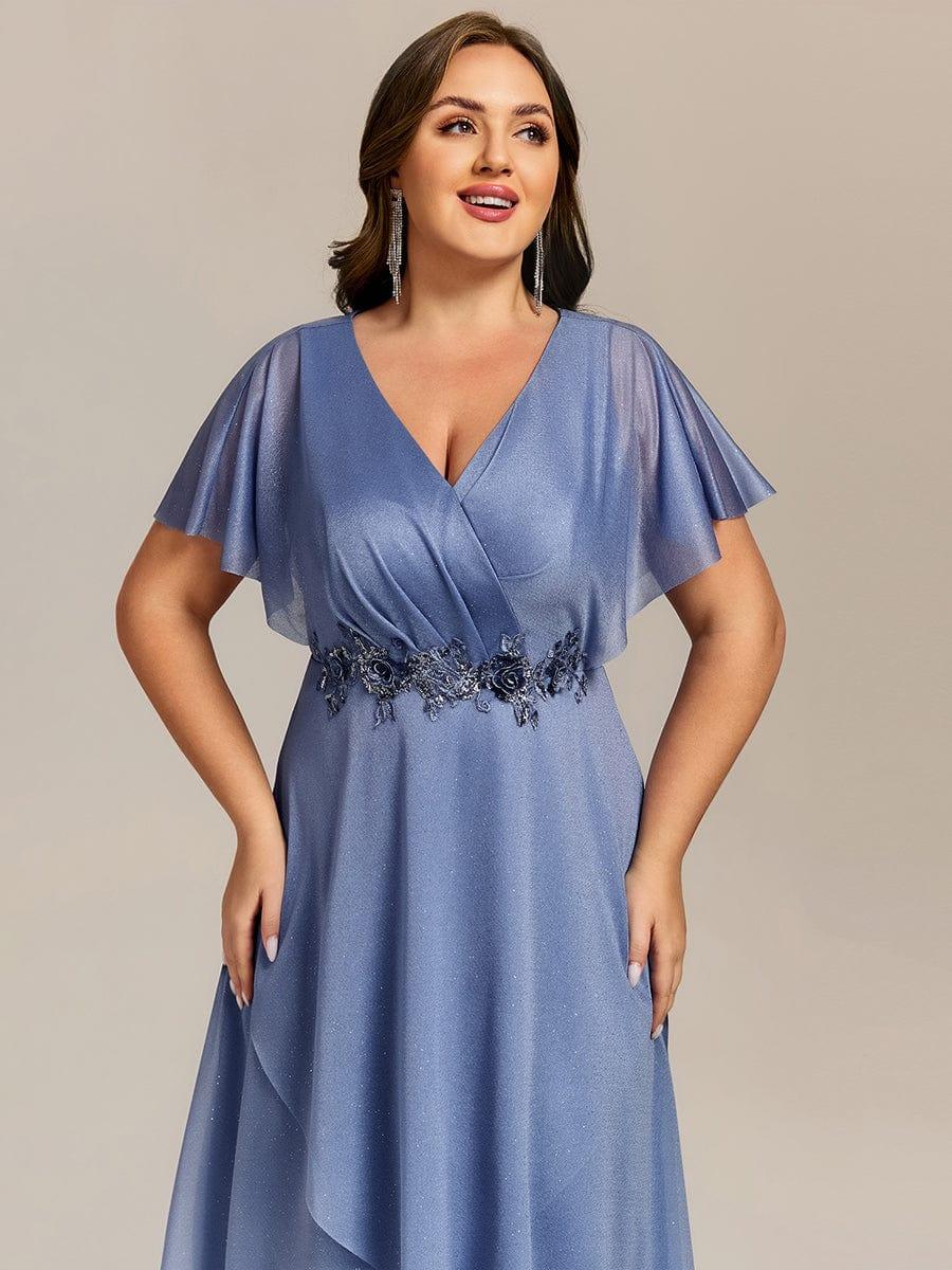 ever DANNA|Glitter Bat-Wing Applique Asymmetrical Hem Midi Weeding Guest Dress - Image 8