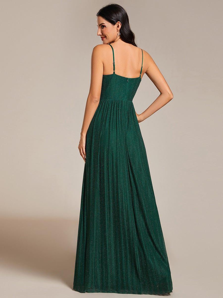 Glittering Pleated Spaghetti Straps Evening Dress with Empire Waist - Image 8