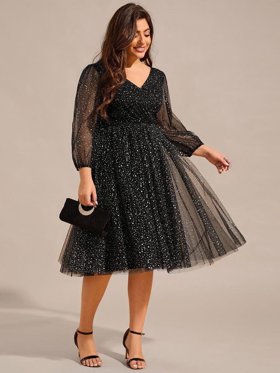 Glittery Faux Wrap Midi Wedding Guest Dress With Long Sleeves(Final Sale) - Image 10