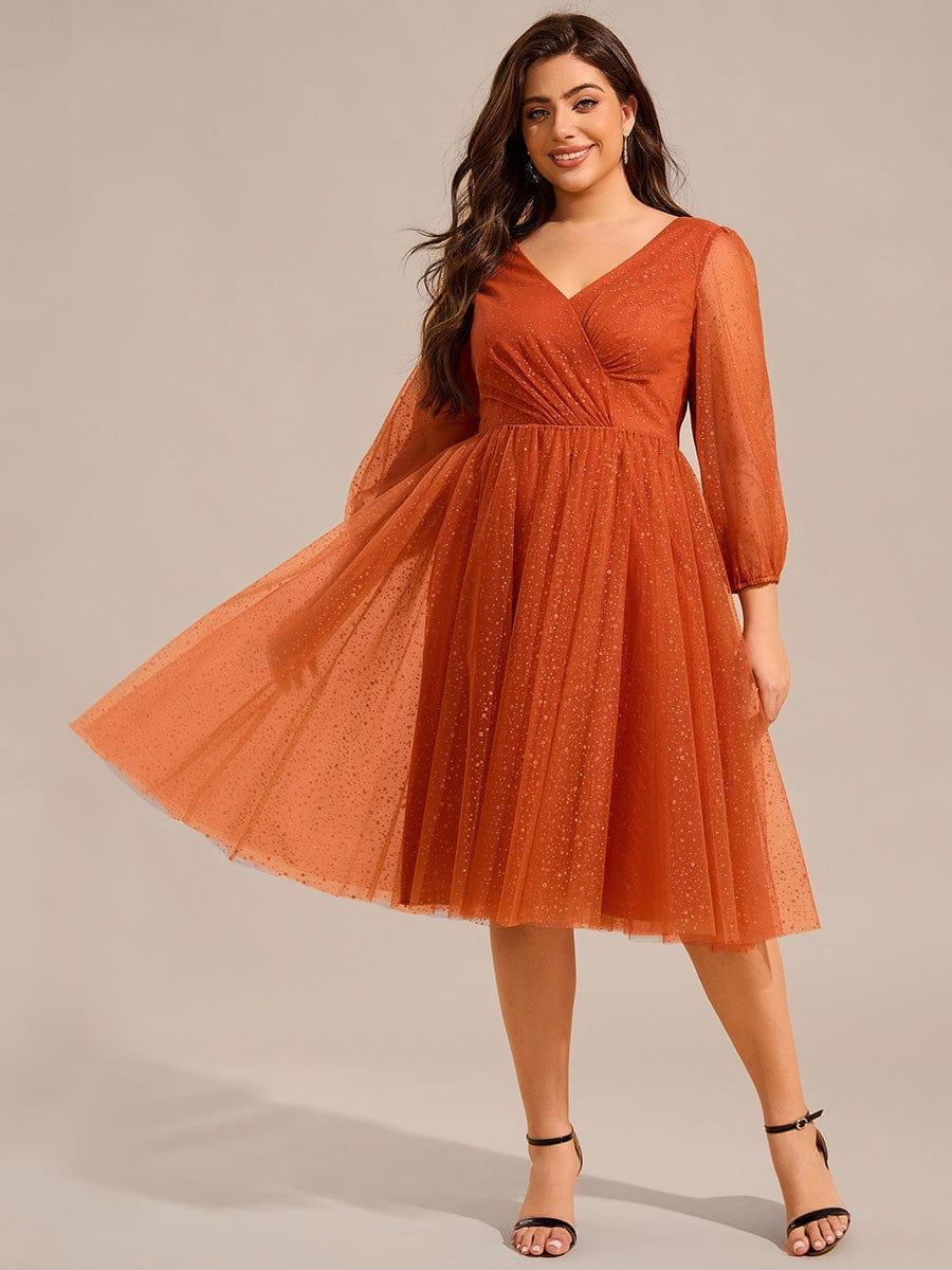 Glittery Faux Wrap Midi Wedding Guest Dress With Long Sleeves(Final Sale) - Image 16