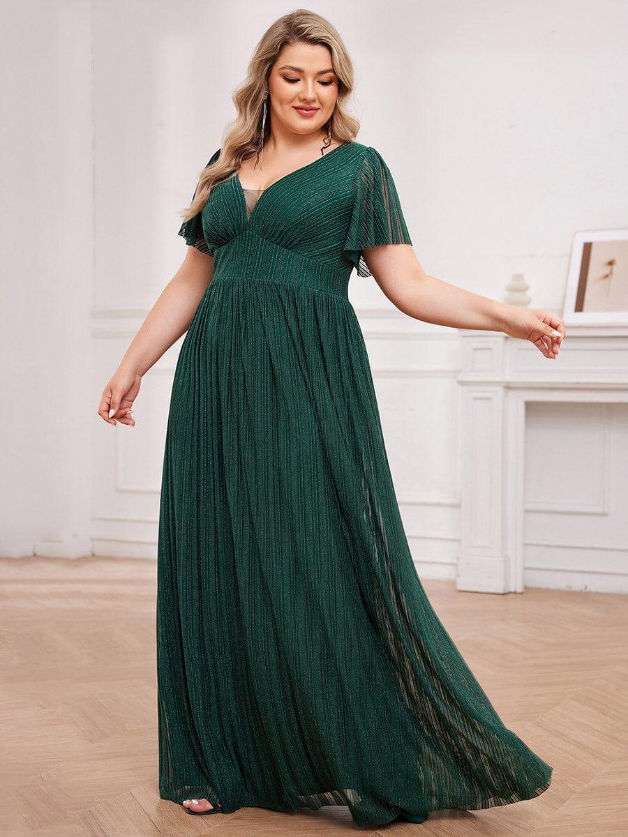 Glittery See-Through V-Neck Empire Waist Evening Dress with Short Sleeves(Final Sale) - Image 10