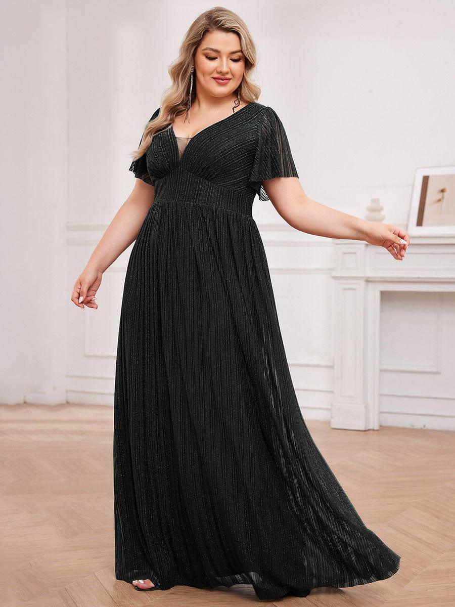 Glittery See-Through V-Neck Empire Waist Evening Dress with Short Sleeves(Final Sale) - Image 4