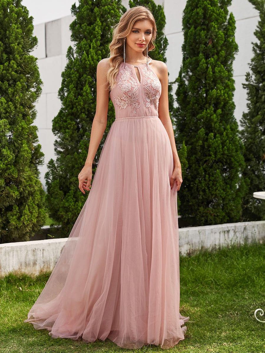 Halter Neck A-Line Tulle Wedding Dress with Applique - Image 10