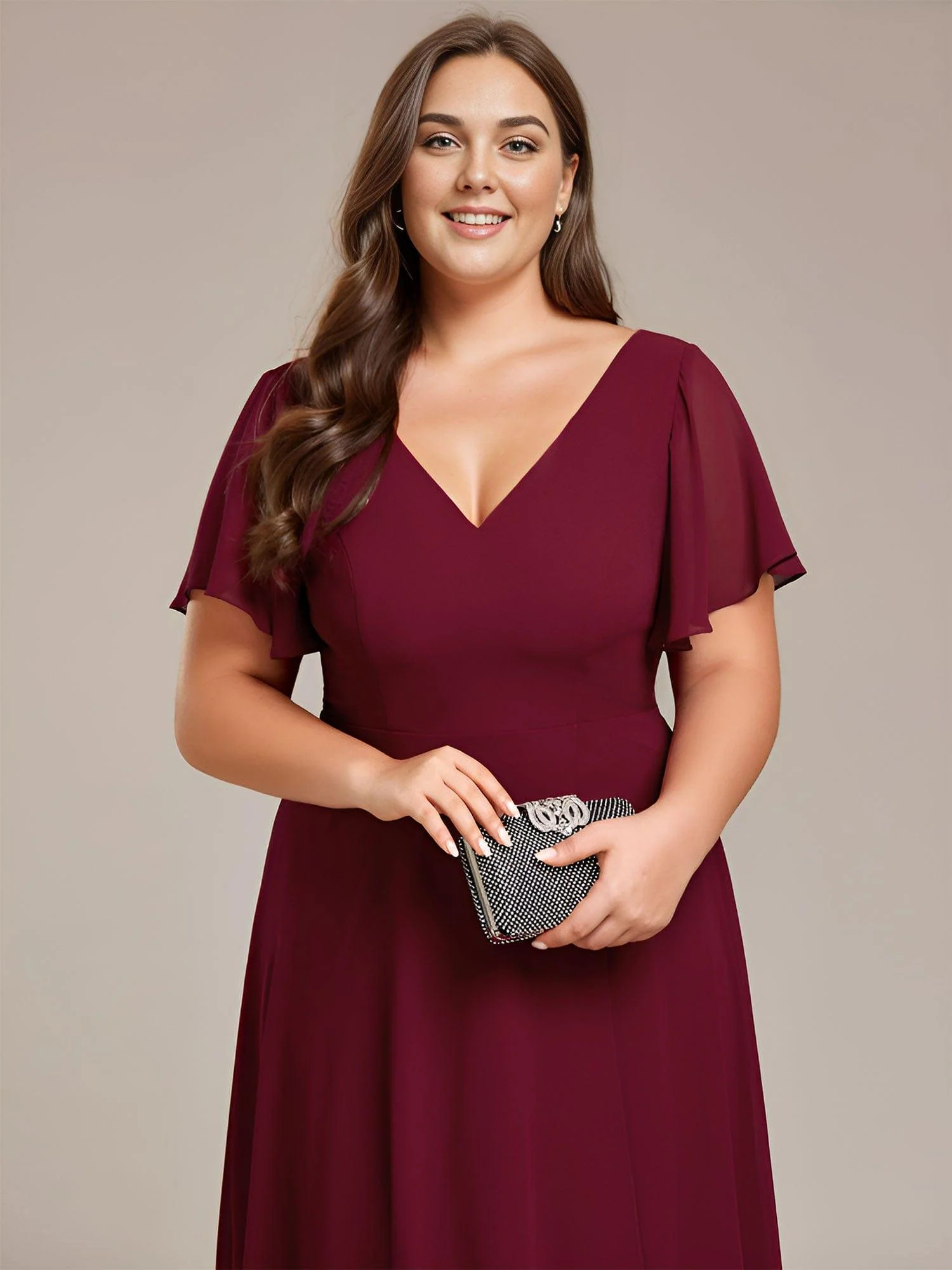 ever AALIA|High Low Chiffon Dress with V-Neck and Ruffle Sleeves - Image 13
