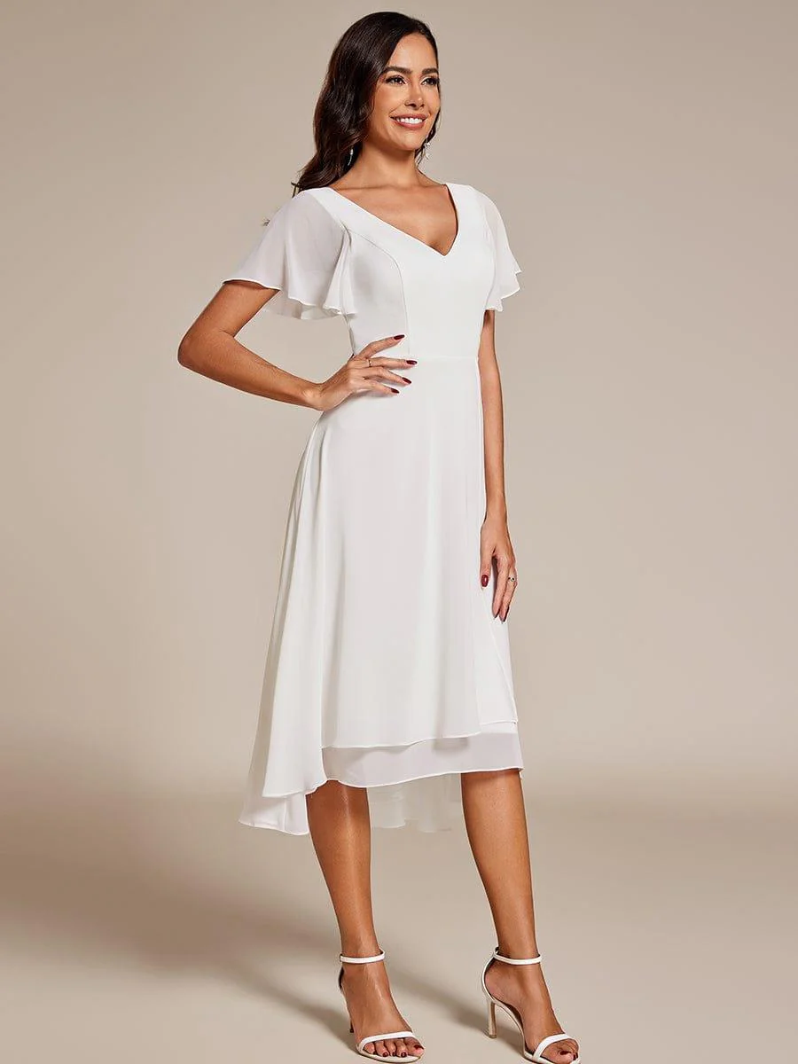 ever AALIA|High Low Chiffon Dress with V-Neck and Ruffle Sleeves - Image 21