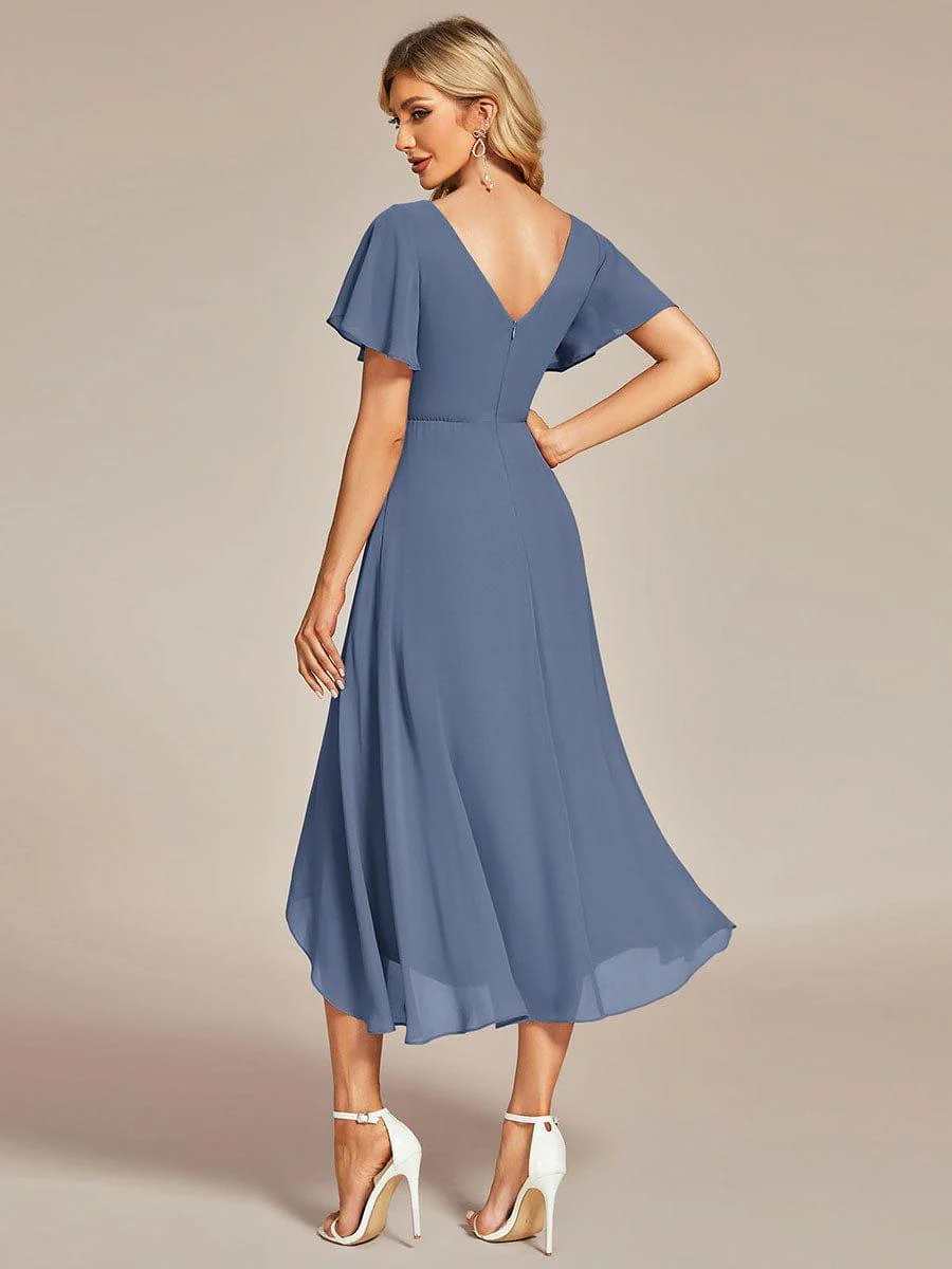 ever AALIA|High Low Chiffon Dress with V-Neck and Ruffle Sleeves - Image 3
