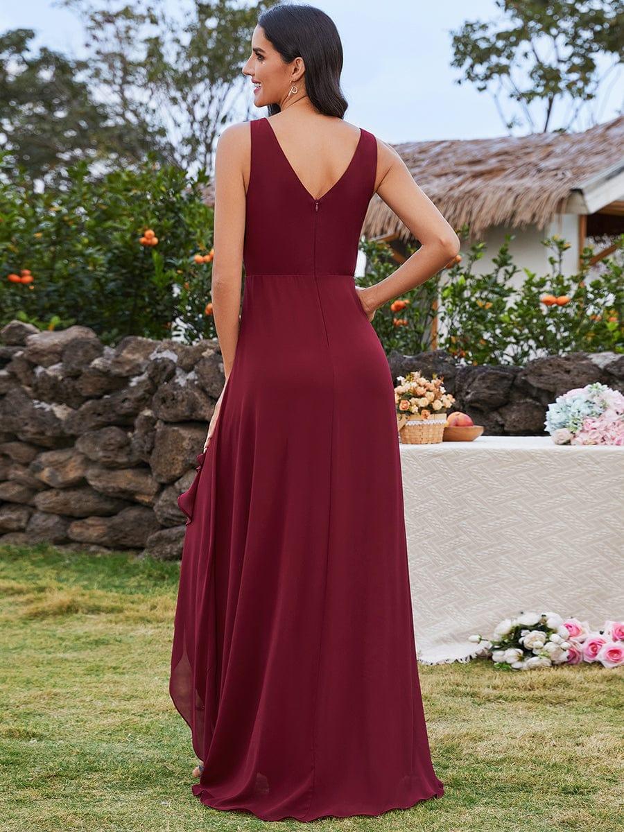 High-Low Ruffles V-Neck Bridesmaid Dress with Waist Pleating (Final Sale) - Image 3