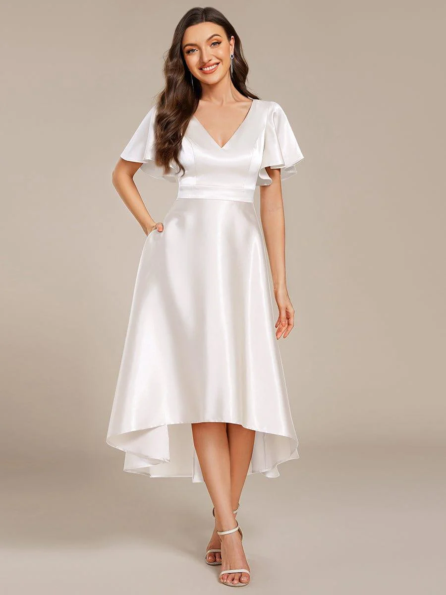 ever SCARLEN|High-Low Satin Wedding Guest Dress with Pockets - Image 3