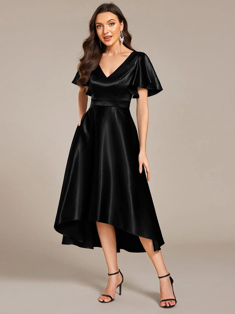 ever SCARLEN|High-Low Satin Wedding Guest Dress with Pockets - Image 49