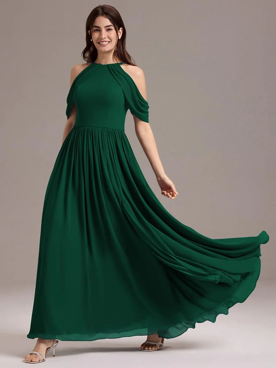 ever CERES|High Slit Cold Shoulder Halter Maxi Chiffon Bridesmaid Dress - Image 10