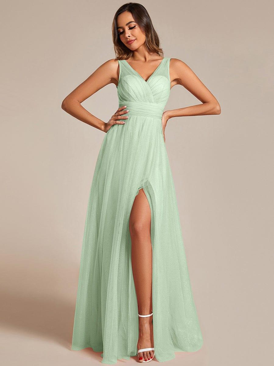 High Waist and Slit Glittering Bridesmaid Dress with V-Neck(Final Sale) - Image 26
