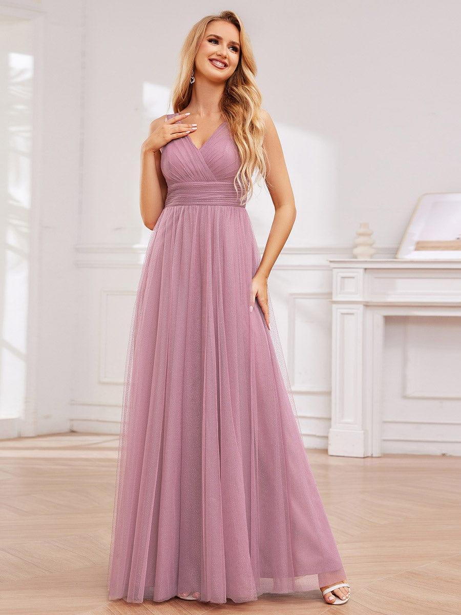 High Waist and Slit Glittering Bridesmaid Dress with V-Neck(Final Sale) - Image 35