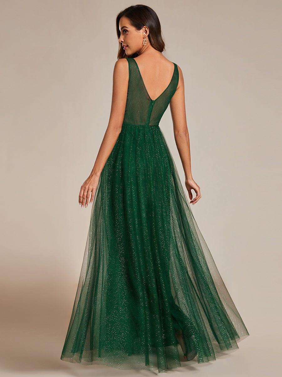 High Waist and Slit Glittering Dress with V-Neck in Dark Green(Final Sale) - Image 2